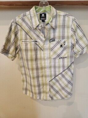 DCoded Brand Young Men's Short Sleeve Plaid Shirt - Light Green/White